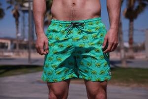 Pantaloneta de baño verde para hombre con diseño de dinosaurios