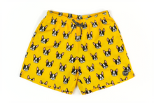 Cargar imagen en el visor de la galería, Pantaloneta de baño amarilla para hombre con diseño de boston terrier o bulldog frances